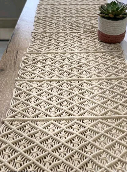 Unique Cotton Table Runner - Free Size, Cream, Cotton, Pack of1